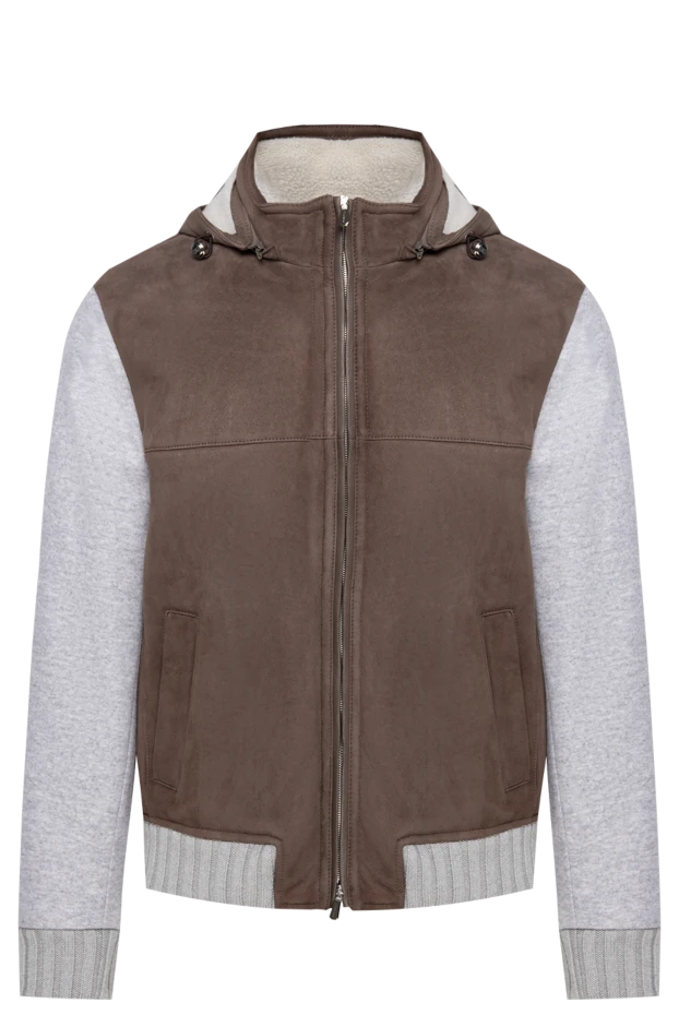 Дубленка из замши и кашемира коричневая мужская - фото 1