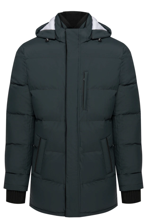 Men's down jacket green with detachable hood - photo 1