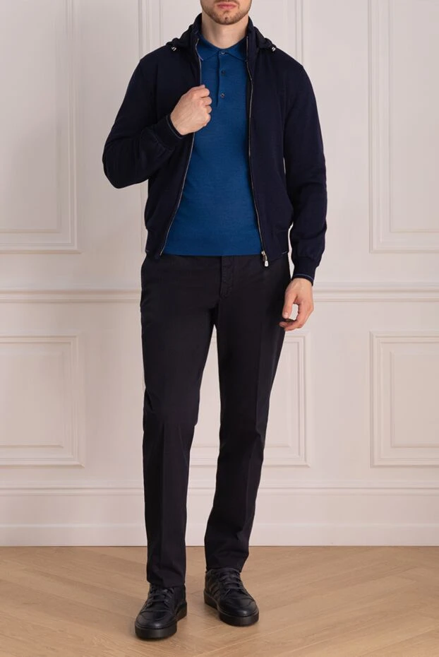Enrico Mandelli кофта спортивная из шерсти и хлопка синяя мужская 174345 - фото 2