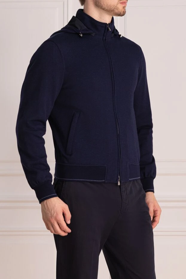 Enrico Mandelli кофта спортивная из шерсти и хлопка синяя мужская 174345 - фото 3
