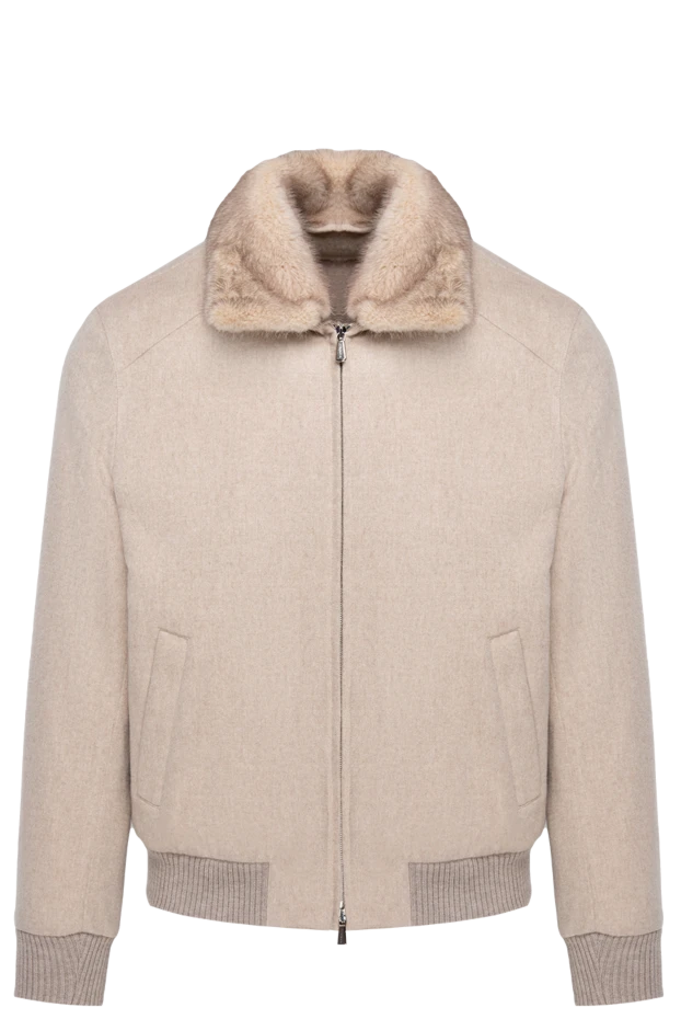 Men's beige jacket with fur collar - photo 1
