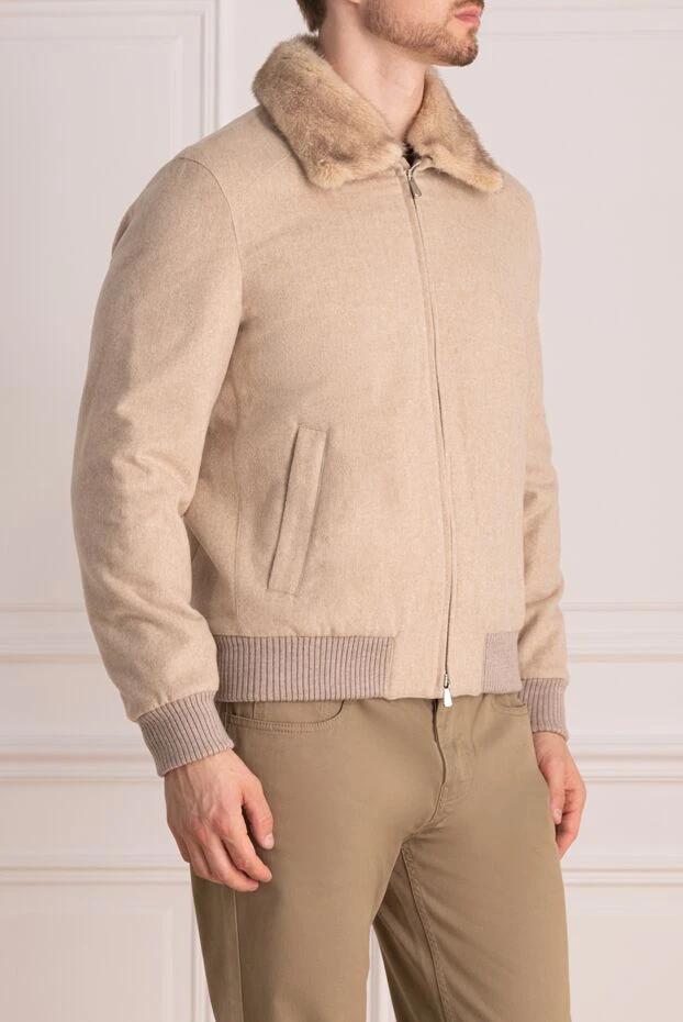 Enrico Mandelli куртка мужская бежевая с меховым воротником 174350 - фото 3