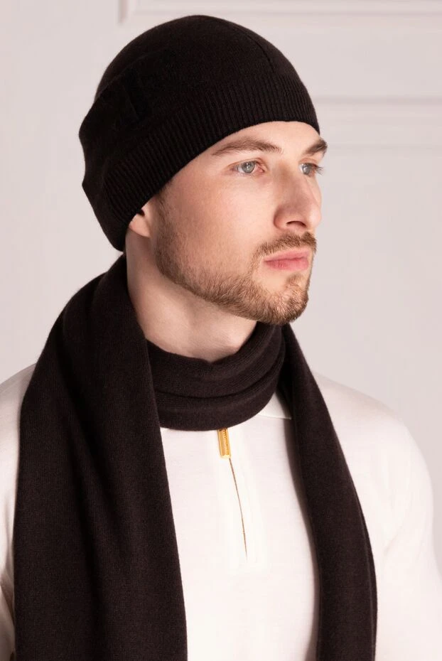 Brown cashmere and silk hat for men - photo 1