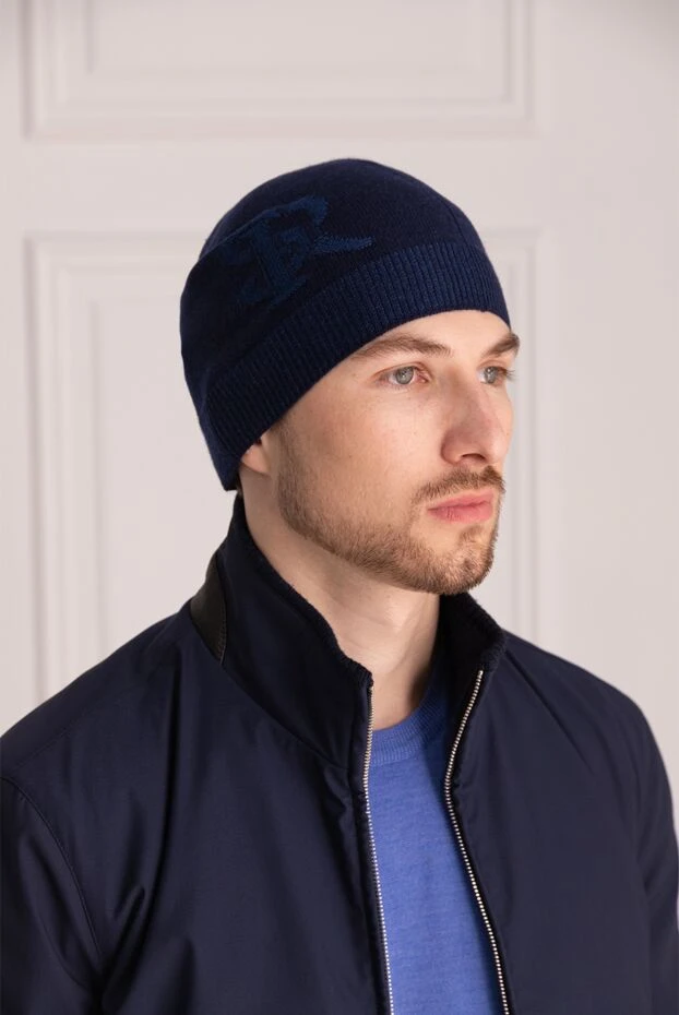 Stefano Ricci navy blue cashmere and silk hat with logo 174352 - photo 2