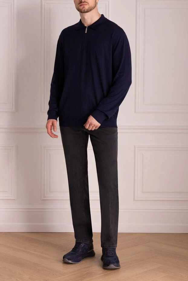 Stefano Ricci поло мужское синее шерстяное с лого 174354 - фото 2