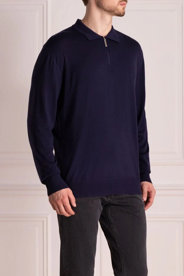 Stefano Ricci поло мужское синее шерстяное с лого 174354 - фото 3