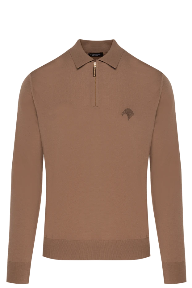 Поло мужское коричневое шерстяное с лого - фото 1
