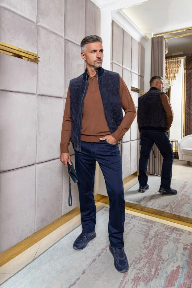 Поло мужское коричневое шерстяное с лого - фото 2