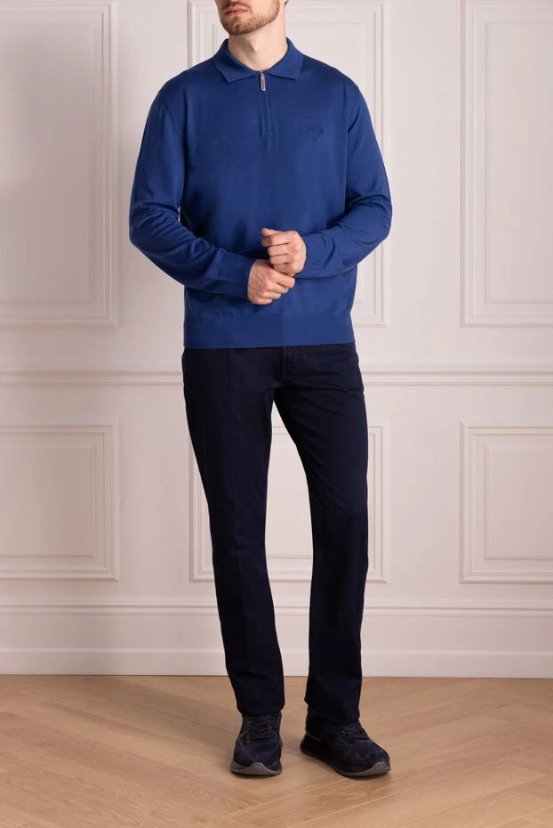 Stefano Ricci поло мужское синее шерстяное с вышитым логотипом 174358 - фото 2