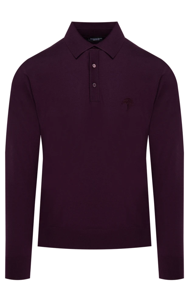 Поло мужское бордовое шерстяное с вышитым лого на трех пуговицах - фото 1