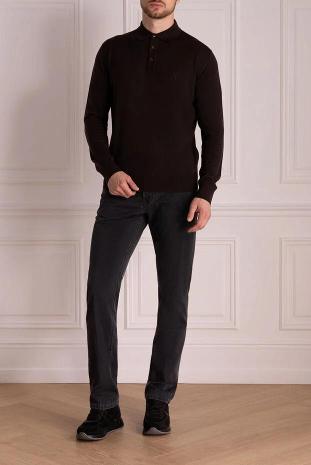 Stefano Ricci поло мужское коричневое шерстяное с вышитым лого 174367 - фото 2