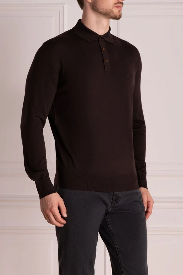 Stefano Ricci поло мужское коричневое шерстяное с вышитым лого 174367 - фото 3