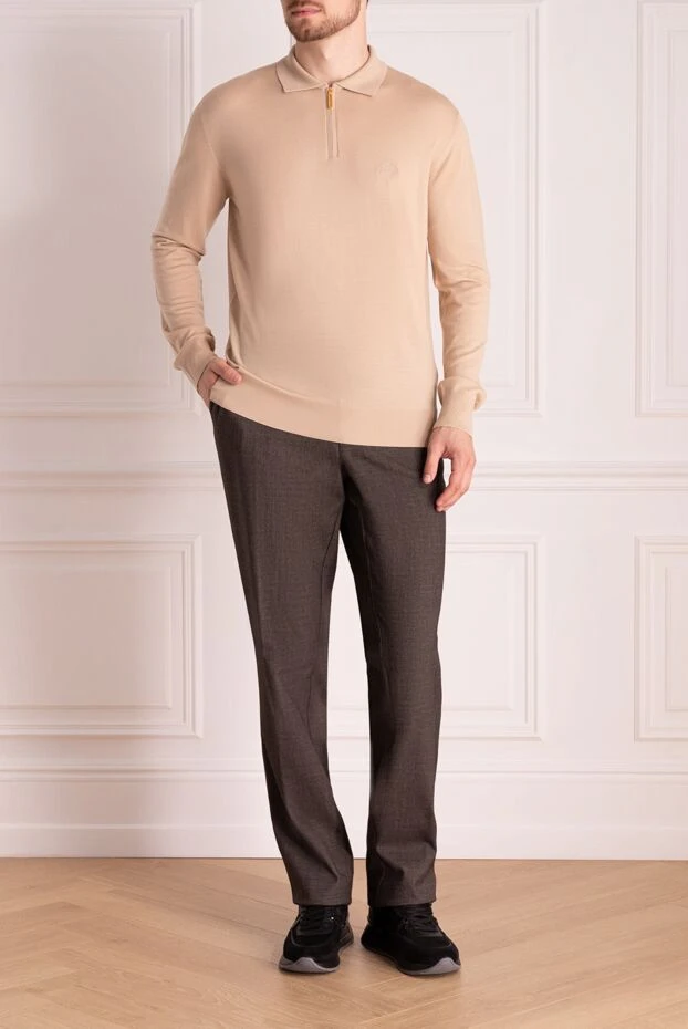 Stefano Ricci ерлерге арналған бежевый жүннен жасалған поло жейдесі кестеленген логотипі 174368 - фото 2