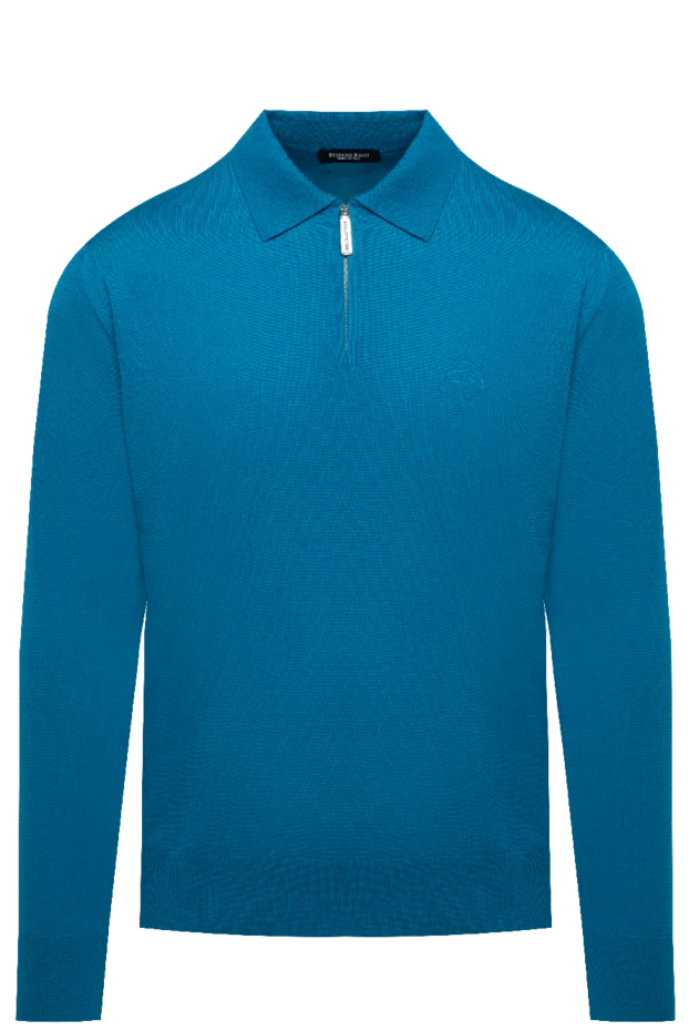 Ерлерге арналған көк жүннен жасалған, кестеленген логотипі бар поло жейдесі - фото 1