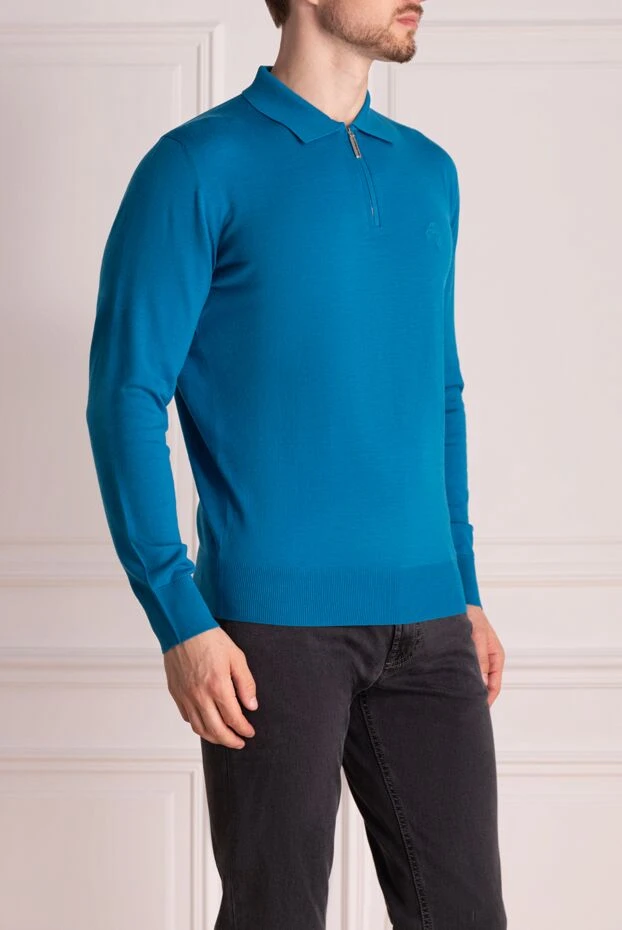 Stefano Ricci ерлерге арналған көк жүннен жасалған, кестеленген логотипі бар поло жейдесі 174371 - фото 3