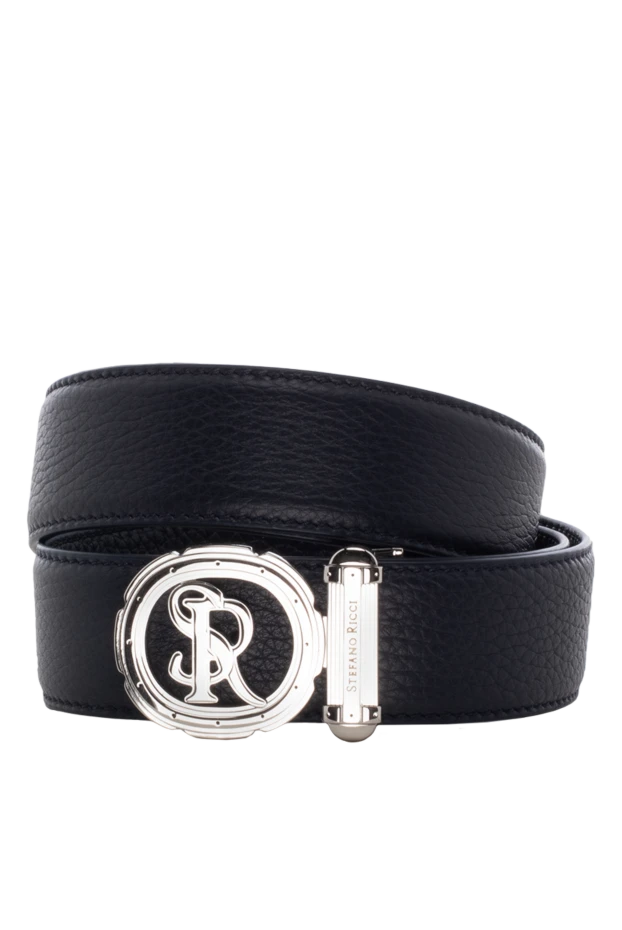 Men's dark blue genuine leather belt with a round buckle - photo 1