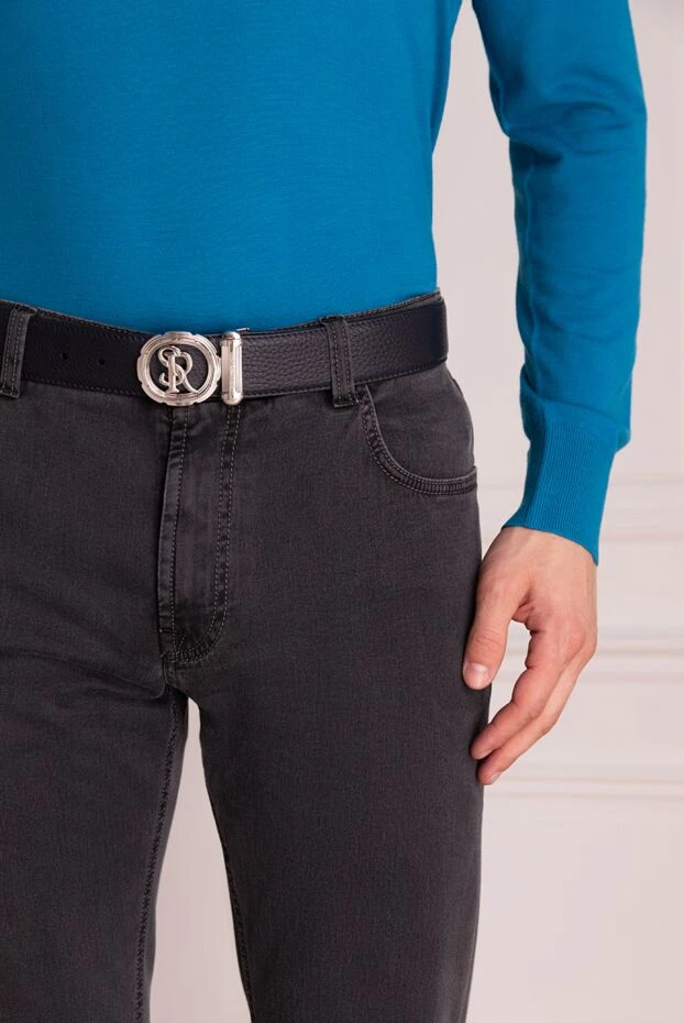 Stefano Ricci мужской ремень из натуральной кожи темно синего цвета с круглой пряжкой 174381 - фото 2