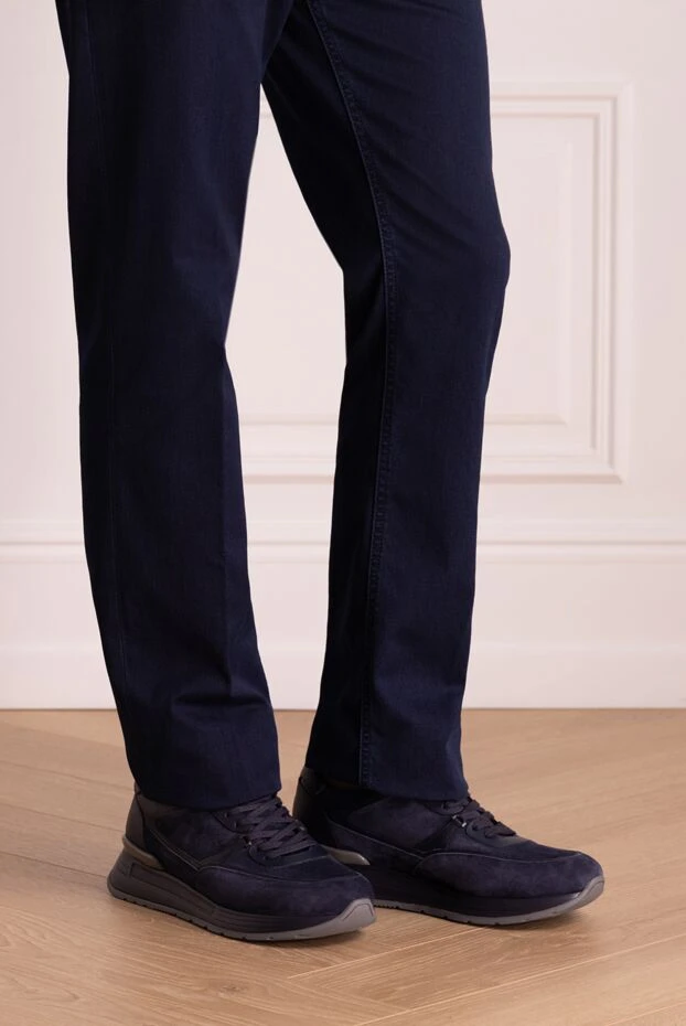 Stefano Ricci кроссовки мужские синие с лого на язычке 174382 - фото 2