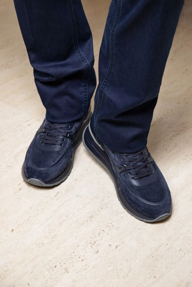 Stefano Ricci кроссовки мужские синие с лого на язычке 174382 - фото 2