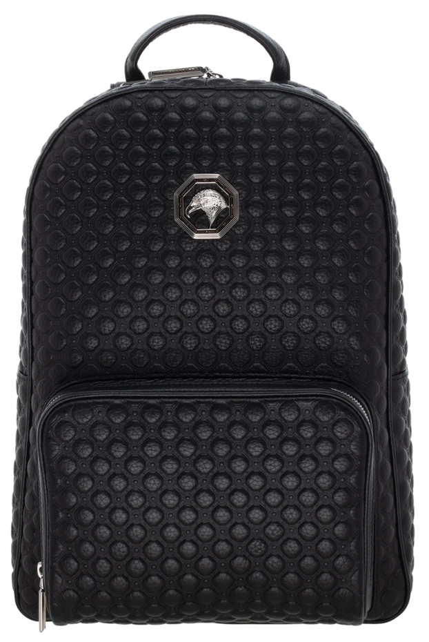 Металл логотипі бар ерлердің қара былғары рюкзактары - фото 1