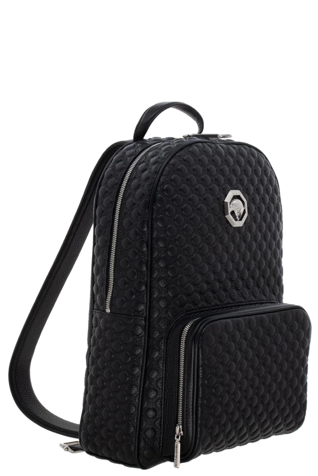 Металл логотипі бар ерлердің қара былғары рюкзактары - фото 2