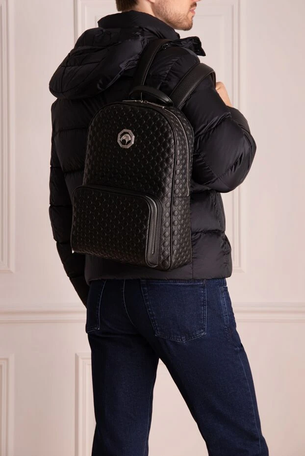 Stefano Ricci металл логотипі бар ерлердің қара былғары рюкзактары 174386 - фото 3