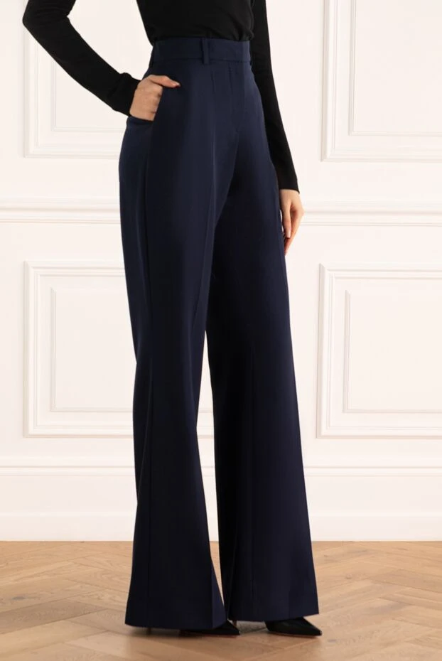 Balmain брюки женские шерстяные классические расклешённые синие 174463 - фото 3