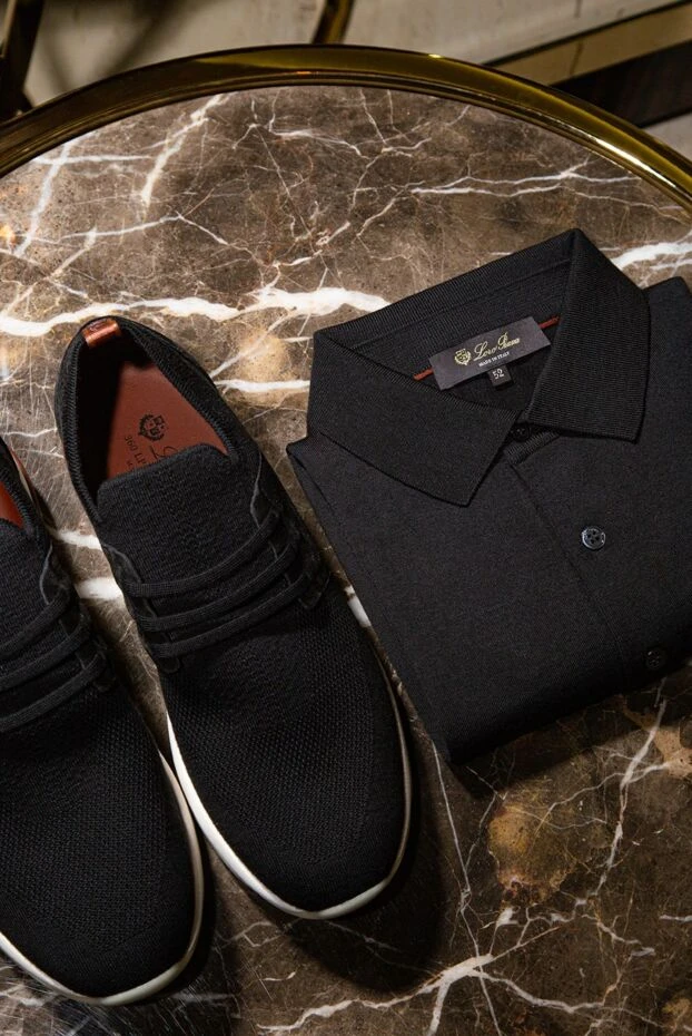 Loro Piana classic men's polo shirt made of fine wool with long sleeves in black 174477 - photo 2