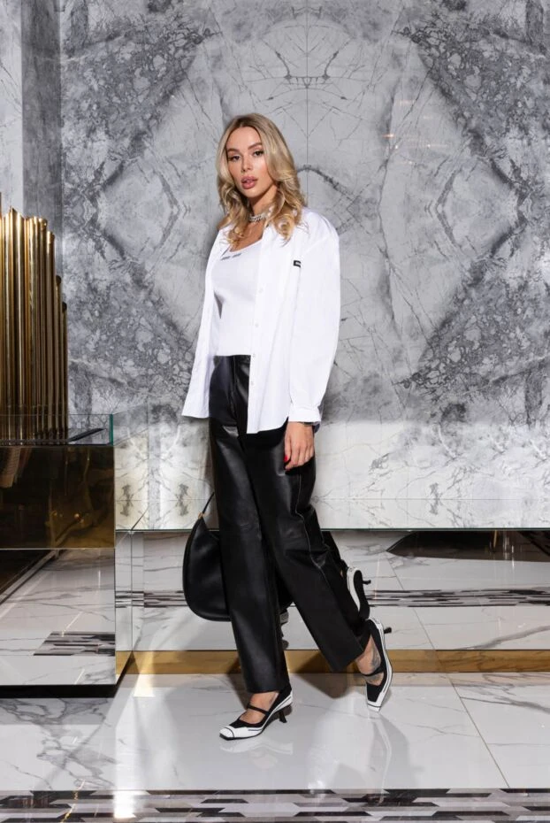 Fleur de Paris штаны кожаные женские черные свободного кроя 174505 - фото 3