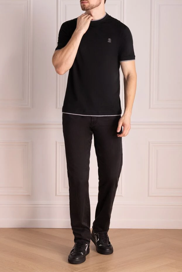 Black cotton T-shirt for men - photo 2