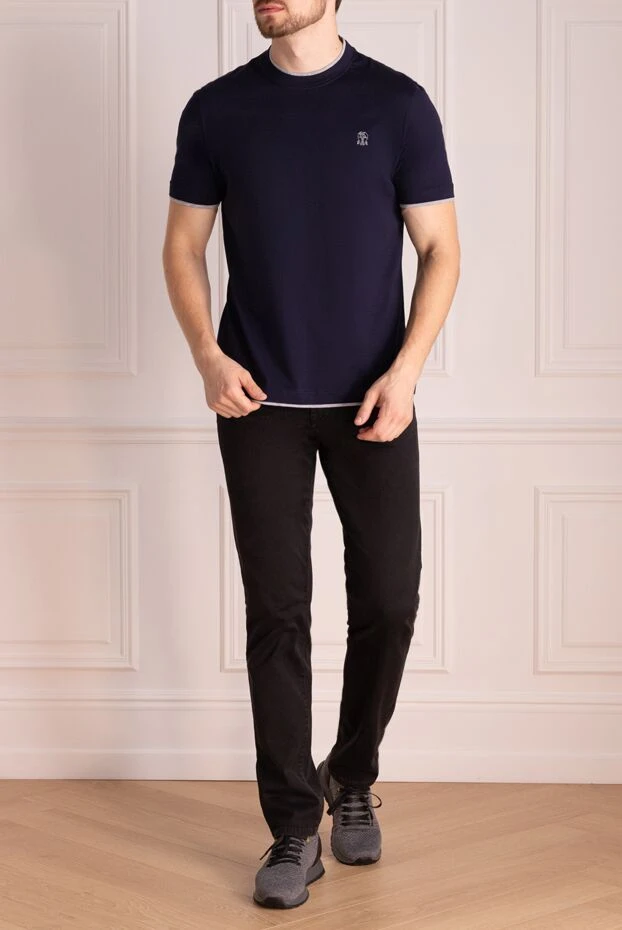 Brunello Cucinelli men's dark blue cotton t-shirt with neat embroidery 174516 - photo 2