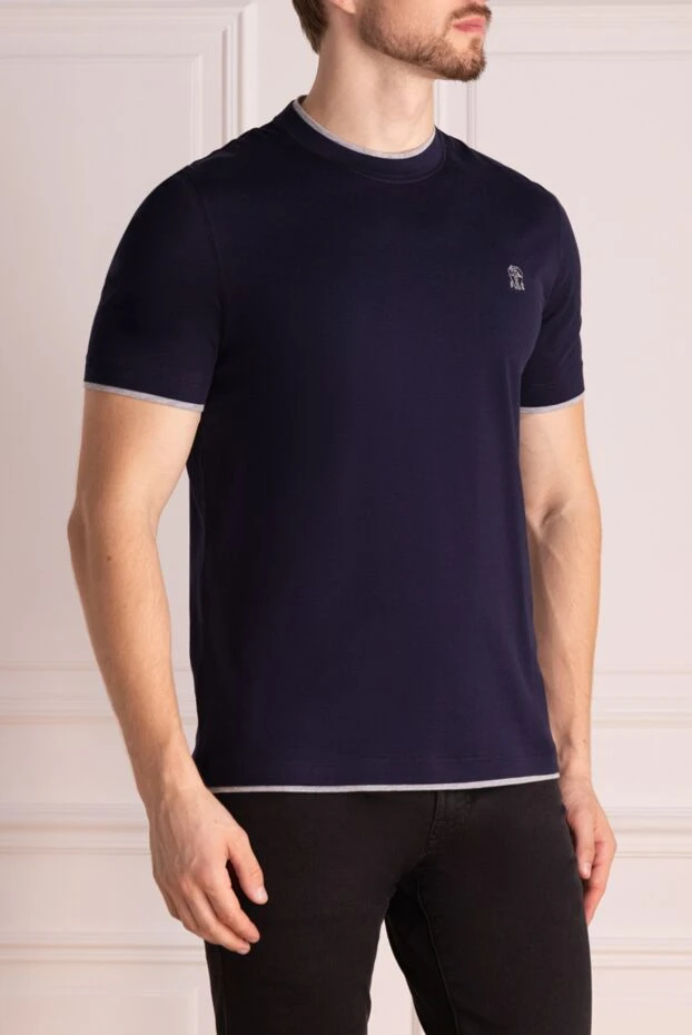 Brunello Cucinelli men's dark blue cotton t-shirt with neat embroidery 174516 - photo 3