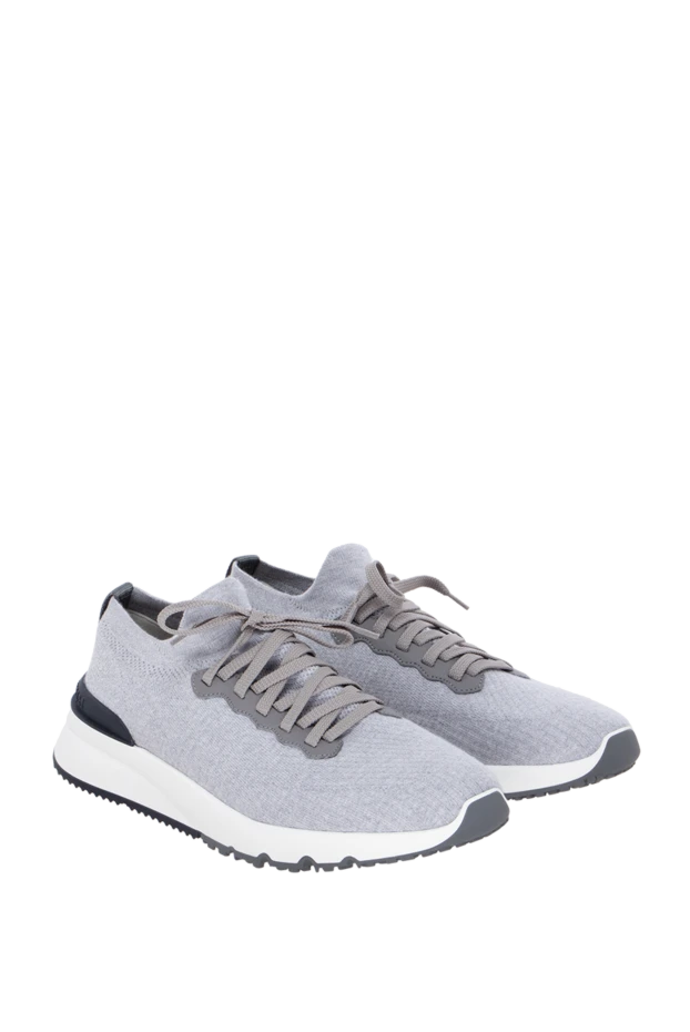 Brunello Cucinelli gray cotton knit sneakers with leather details 174558 - photo 3