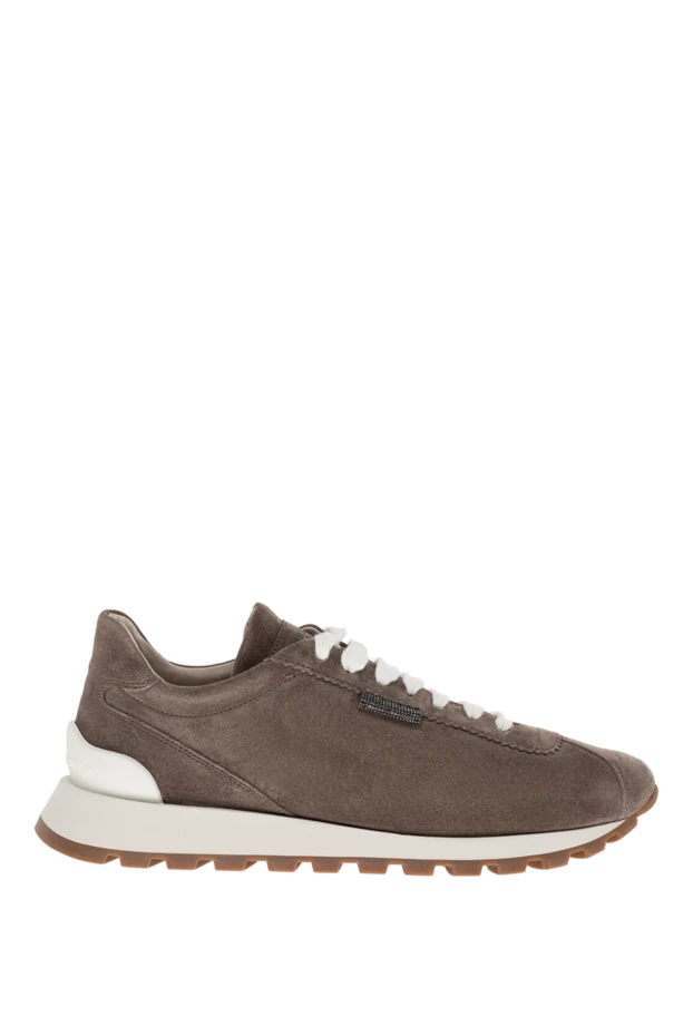 Ақ шнурлары бар қоңыр замштан жасалған әйелдердің кроссовкалары - фото 1