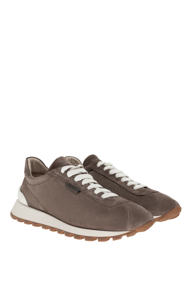 Brunello Cucinelli кроссовки женские замшевые с белыми шнурками коричневые 174567 - фото 3