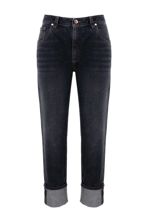 Women's dark gray jeans with large cuffs - photo 1