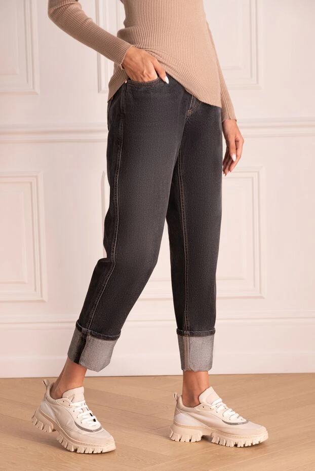 Brunello Cucinelli джинсы тёмно-серые с крупными отворотами женские 174570 - фото 3