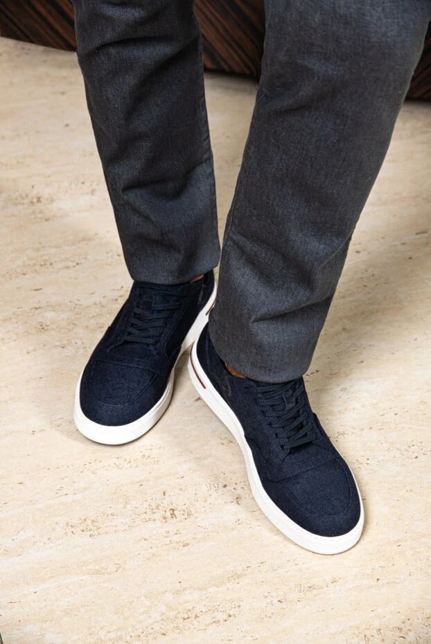 Loro Piana newport walk lightweight microfiber sneakers blue men's 174626 - photo 3