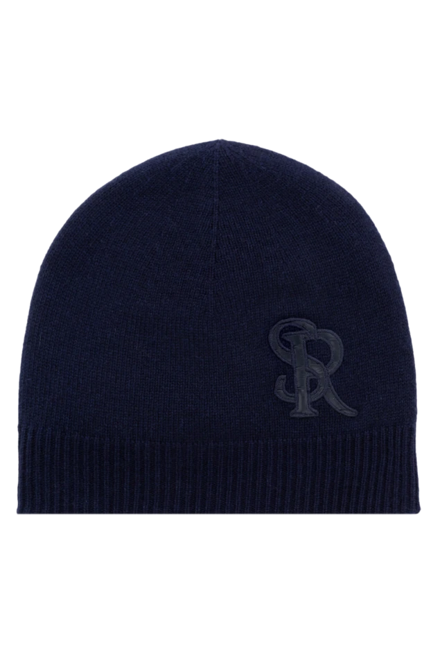 Қолтырауын терісінің монограммасы бар қою көк кашемир қалпақ - фото 1