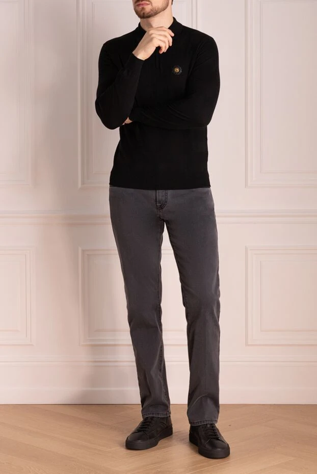 Stefano Ricci ерлерге арналған қара ұзын жең жүннен жасалған поло 174647 - фото 3