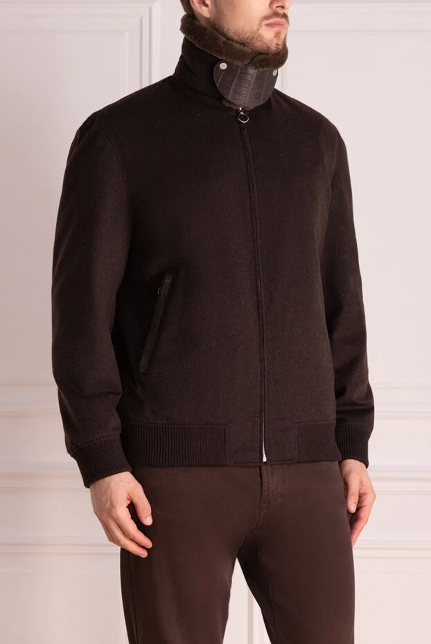 Seraphin brown zip-up jacket with a stand-up collar decorated with a leather element men's 174655 - photo 3