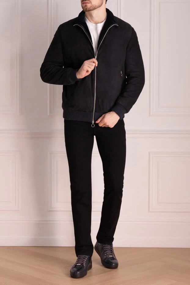 Men's blue jacket made of soft suede with warm fur lining
 - photo 2