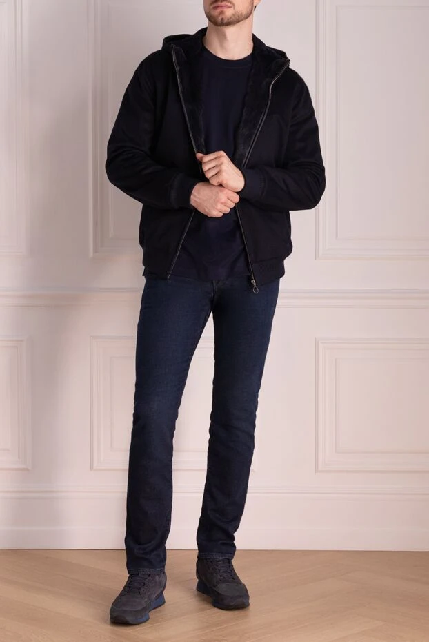 Blue cashmere jacket with fur lining men's - photo 2