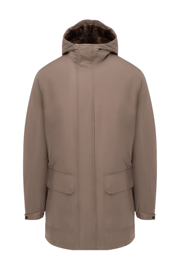 Brown mink fur-lined parka with a hood men's - photo 1