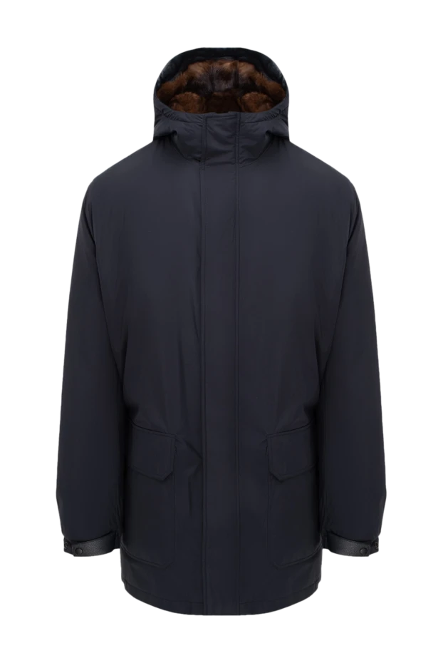 Blue mink fur-lined parka with a hood men's - photo 1