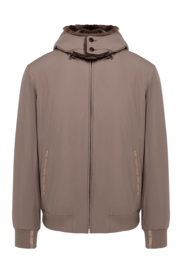 Куртка на мехе норки с капюшоном коричневая мужская - фото 1