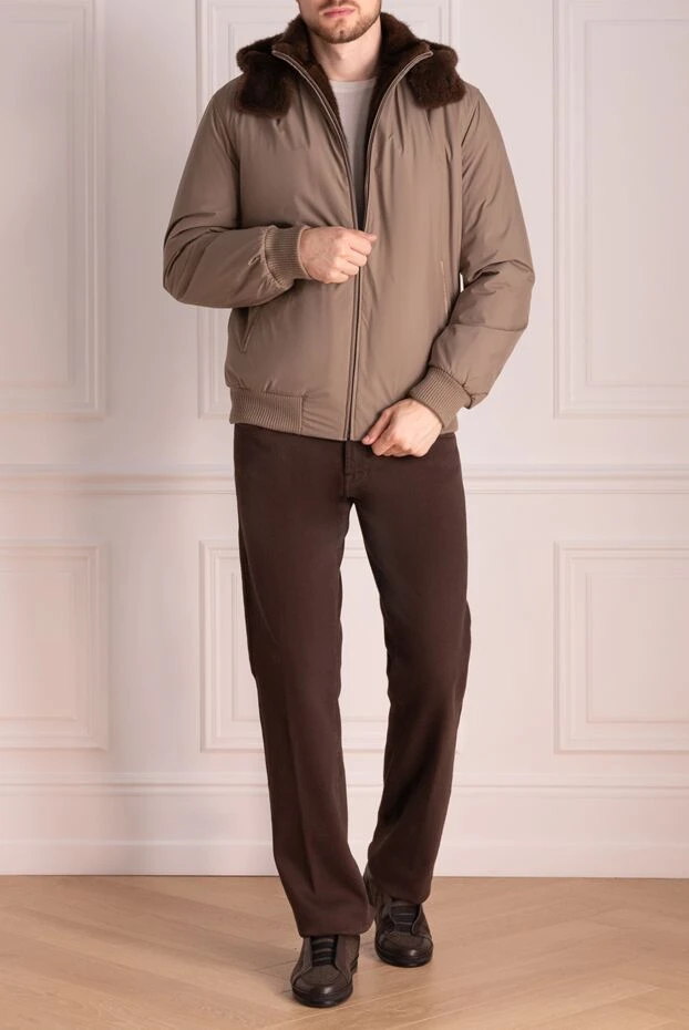 Куртка на мехе норки с капюшоном коричневая мужская - фото 2