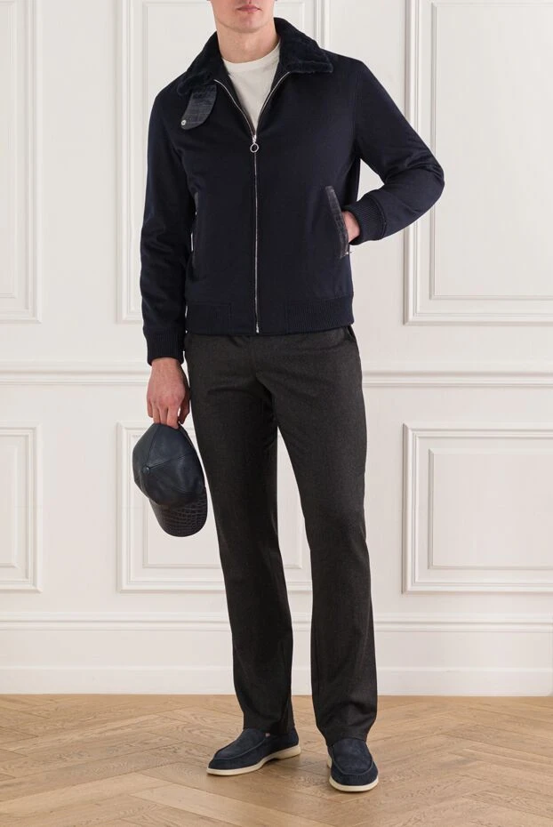 Seraphin куртка синяя мужская на молнии с воротником-стойкой декорированным кожаным элементом 174677 - фото 2