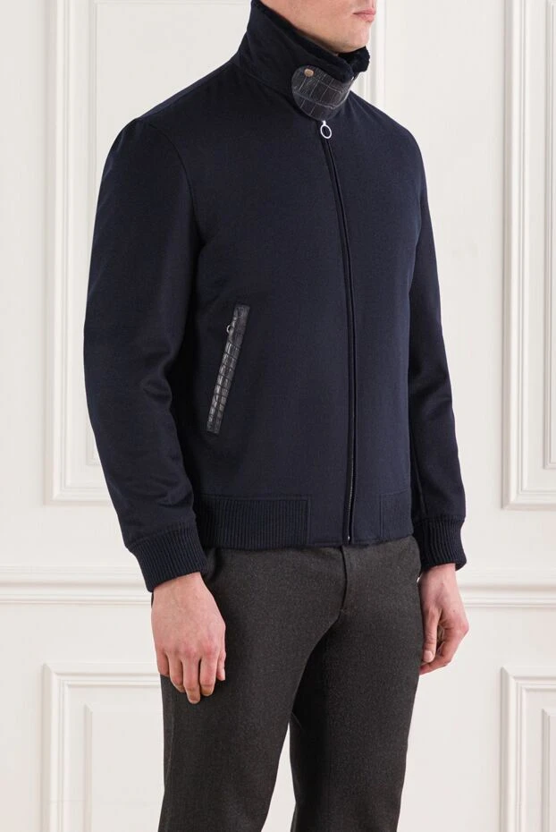 Seraphin куртка синяя мужская на молнии с воротником-стойкой декорированным кожаным элементом 174677 - фото 3