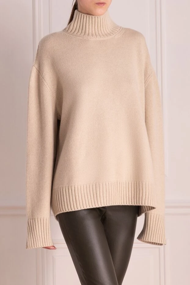 Loro Piana оверсайз үлгісіндегі беж кашемир әйелдер жемпірі 174738 - фото 3